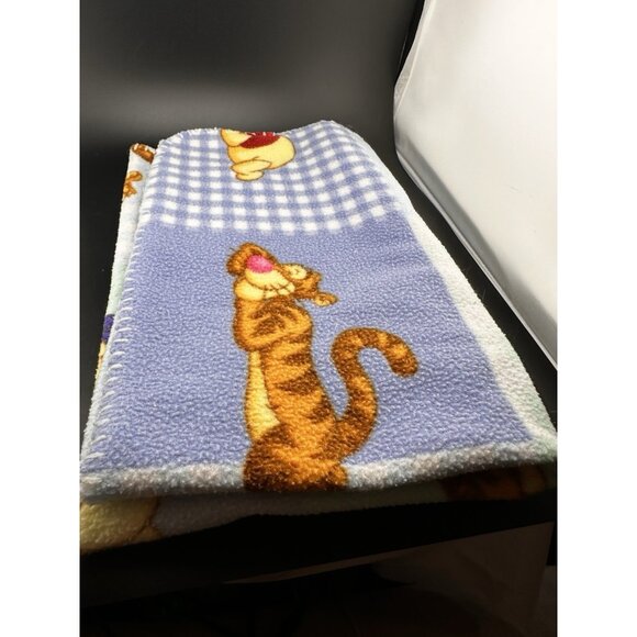 Disney Baby Blanket Winnie the Pooh Tigger Sleeping Patchwork Fleece Blue Vtg - Picture 2 of 10